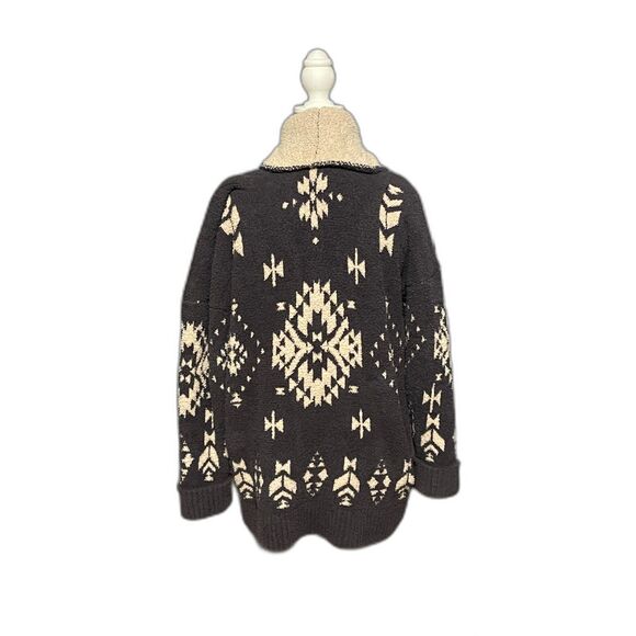 Knox Rose Sherpa Aztec Cardigan Sweater Jacket Beige Black XL Cozy - Picture 4 of 8